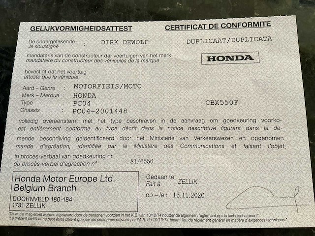 Originele honda cbx 550 f,oldtimer motor - afbeelding 1 van  13