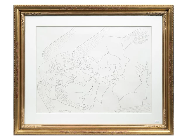 Ossip zadkine (1890-1967), two harpies attacking, 1953, ink drawing on paper 54 x 71 cm. (21.26 x 27.94 in.), frame: 81 x 100 cm. (31.89 x 39.36 in.) - afbeelding 2 van  6