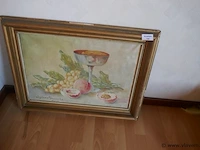 Oud aquarel op doek