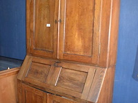 Oud eiken bureelkast met 2 deuren en valdeur met opzet 2 deuren afm. 240x145x60 - afbeelding 3 van  7