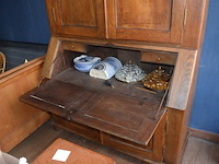 Oud eiken bureelkast met 2 deuren en valdeur met opzet 2 deuren afm. 240x145x60 - afbeelding 4 van  7