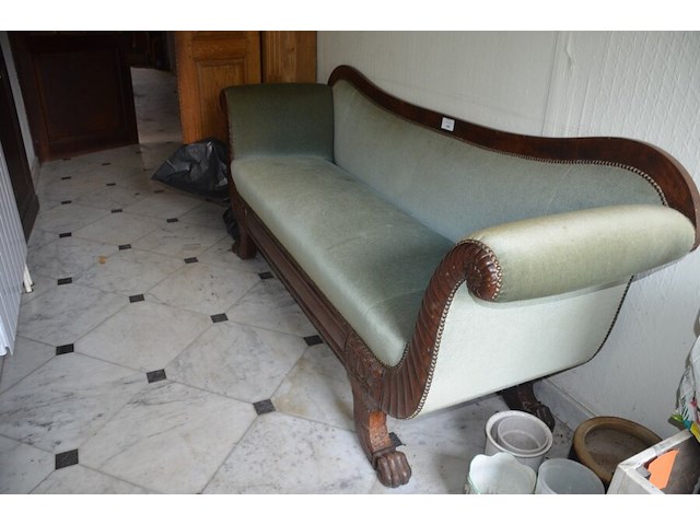 Oude 3-zitzetel groen stoffen bekleding - afbeelding 3 van  6