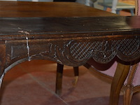 Oude houten tafel afm; 100x70x70, antieke wandtafel afm. 100x30x70, 2 clubzetels roze stoffen zit en rug, groen stoffen zetel met armleuning - afbeelding 17 van  17