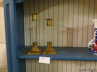 Oude kandelaars in koper en glas - afbeelding 1 van  1