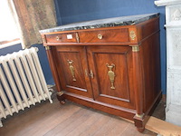 Oude ladenkast 2 deuren 2 laden met marmeren blad en koper beslag afm. 125x105x60 - afbeelding 3 van  8