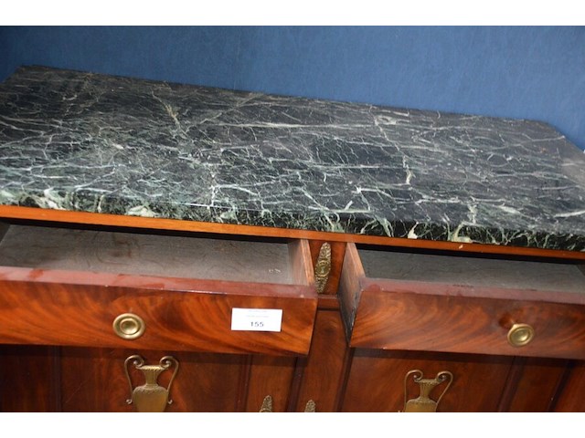 Oude ladenkast 2 deuren 2 laden met marmeren blad en koper beslag afm. 125x105x60 - afbeelding 6 van  8