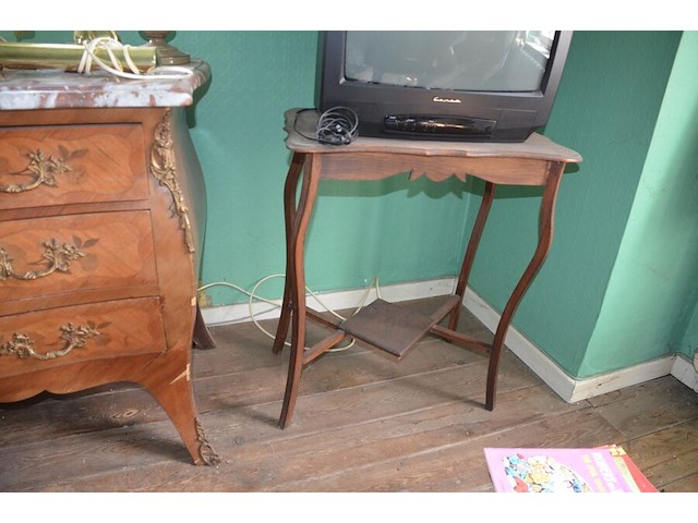 Oude ladenkast 3 laden met marmeren blad en koper beslag afm. 110x85x50, houten tafeltje - afbeelding 8 van  8