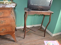 Oude ladenkast 3 laden met marmeren blad en koper beslag afm. 110x85x50, houten tafeltje - afbeelding 8 van  8