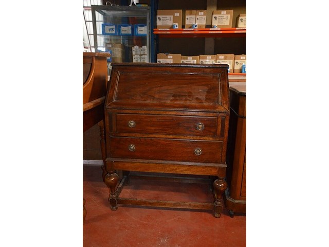 Oude secretaire 2 laden 1 valdeur, nachtkastje 1 deur 1 lade wit marmeren blad - afbeelding 3 van  8