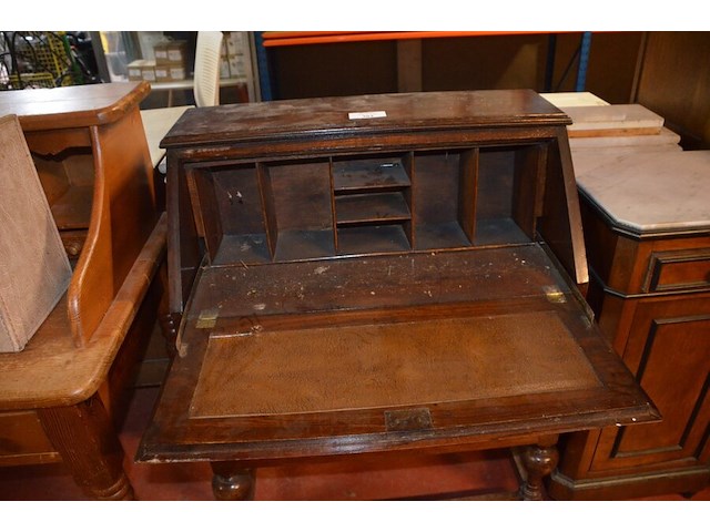 Oude secretaire 2 laden 1 valdeur, nachtkastje 1 deur 1 lade wit marmeren blad - afbeelding 4 van  8