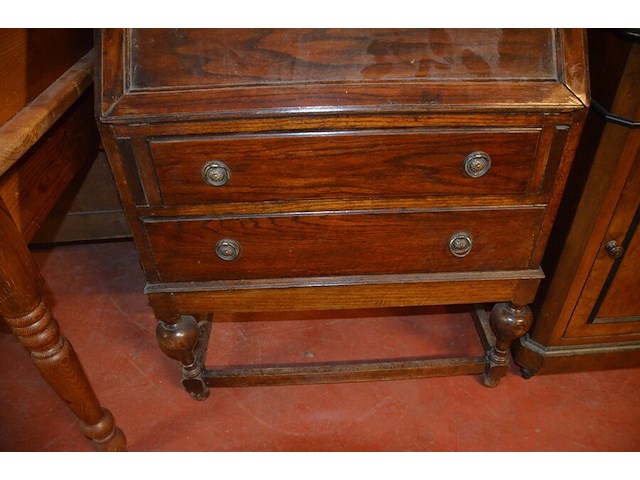 Oude secretaire 2 laden 1 valdeur, nachtkastje 1 deur 1 lade wit marmeren blad - afbeelding 6 van  8