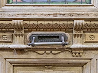 Oude voordeur 1903 in eik met brandglas, smeedwerk en vitreau in art-deco - afbeelding 5 van  7