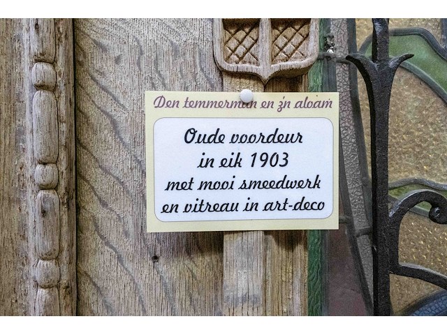 Oude voordeur 1903 in eik met brandglas, smeedwerk en vitreau in art-deco - afbeelding 7 van  7