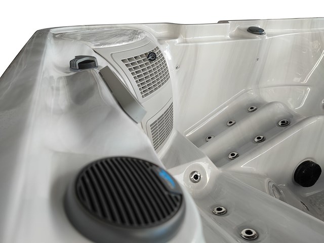 Outdoor spa 5-persoons 220x220x90 cm -sneeuwwit bad met zwarte zijkant - incl. bluetooth - afbeelding 7 van  8
