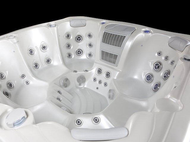 Outdoor spa 7-persoons 220x220x90 cm - wit bad met donkerbruine zijkant - incl. bluetooth - afbeelding 10 van  12