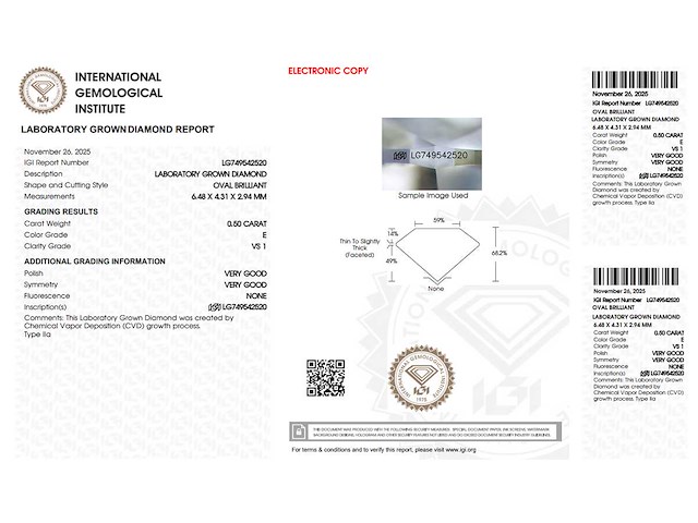 Ovaal diamant 0.50ct – e/vs1 – igi - afbeelding 4 van  4