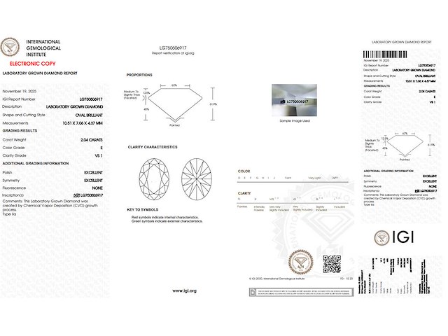 Ovaal diamant 2.04ct – e/vs1 – igi - afbeelding 4 van  4