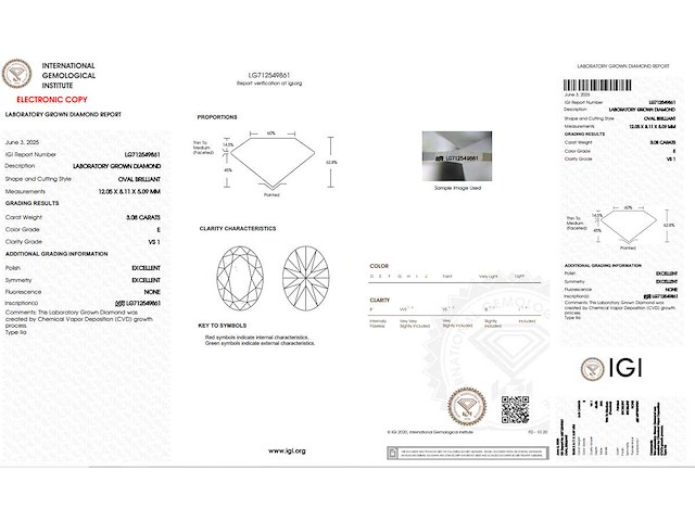 Ovaal diamant 3.08ct – e/vs1 – igi - afbeelding 4 van  4