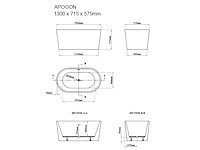Ovaal vrijstaand bad - 180l - zwart - acryl - afbeelding 5 van  7
