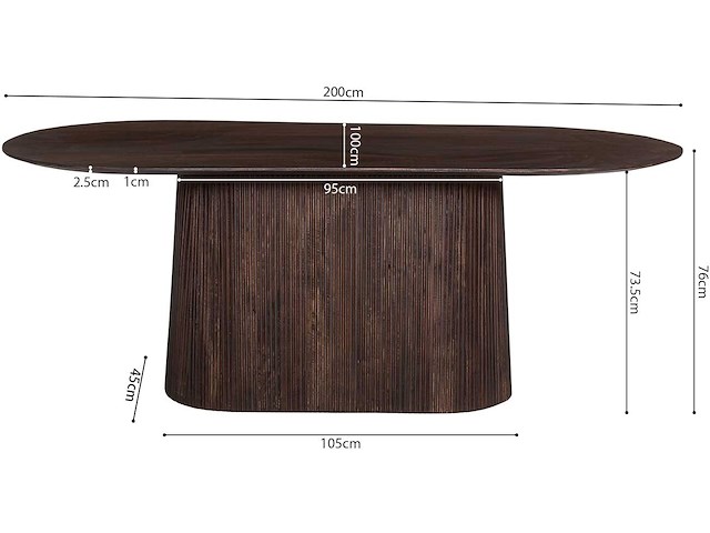 Ovale donkerbruine tafel miguel - 200 cm | massief mangohout - afbeelding 5 van  5