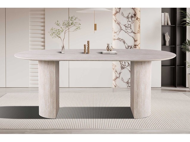 Ovale eettafel lagos - 200x100x76cm - travertin - afbeelding 1 van  7