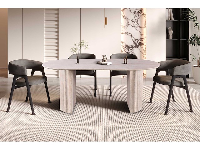 Ovale eettafel lagos - 200x100x76cm - travertin - afbeelding 2 van  7