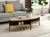 Ovale salontafel met 4 nissen in mdf en metaal - natuurlijk, licht en zwart - afbeelding 1 van  8
