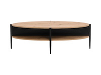 Ovale salontafel met 4 nissen in mdf en metaal - natuurlijk, licht en zwart - afbeelding 2 van  8