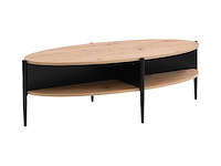 Ovale salontafel met 4 nissen in mdf en metaal - natuurlijk, licht en zwart - afbeelding 3 van  8