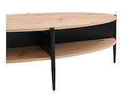 Ovale salontafel met 4 nissen in mdf en metaal - natuurlijk, licht en zwart - afbeelding 4 van  8