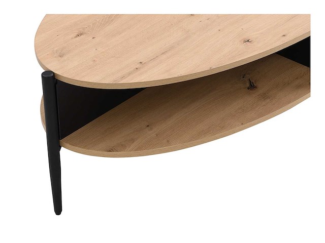 Ovale salontafel met 4 nissen in mdf en metaal - natuurlijk, licht en zwart - afbeelding 5 van  8