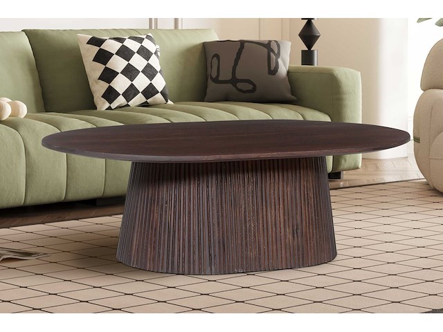Ovale salontafel miguel 120 cm donkerbruin | massief houten structuur en blad mango - afbeelding 1 van  6
