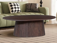Ovale salontafel miguel 120 cm donkerbruin | massief houten structuur en blad mango - afbeelding 1 van  6