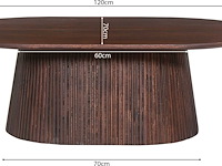 Ovale salontafel miguel 120 cm donkerbruin | massief houten structuur en blad mango - afbeelding 6 van  6