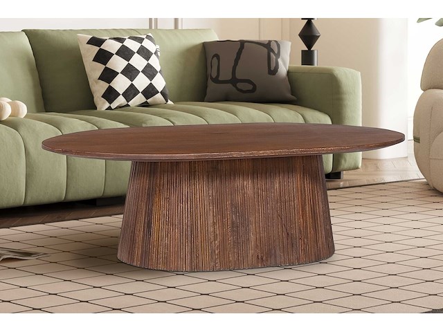 Ovale salontafel miguel 120 cm lichtbruin | massief houten structuur en blad mango - afbeelding 1 van  6