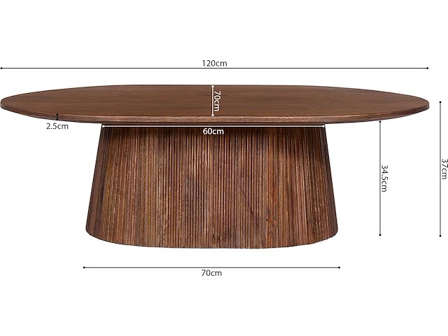 Ovale salontafel miguel 120 cm lichtbruin | massief houten structuur en blad mango - afbeelding 6 van  6