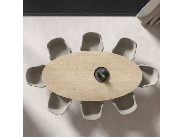 Ovale tulpentafel van natuurlijk hout, zwarte poot, 199 x 110 cm, hoogte 74 cm. - afbeelding 3 van  3