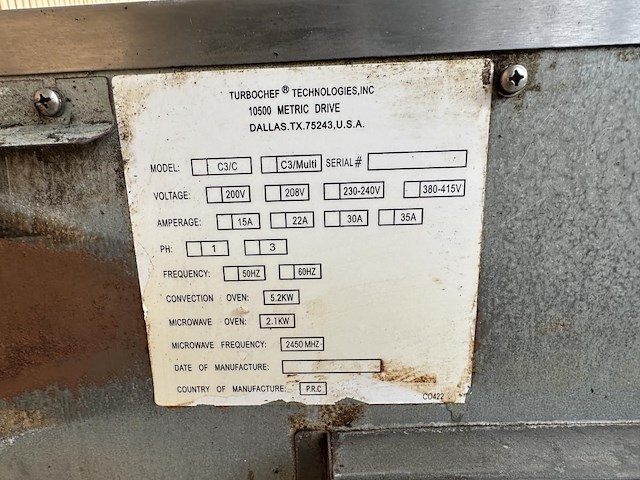 Oven turbochef c3/c + rvs onderstel - afbeelding 10 van  10