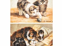 P. besson, two paintings with kittens, 20thc, oil on canvas 12.5 x 17.5 cm. (4.91 x 6.88 in.), frame: 29 x 24 cm. (11.41 x 9.44 in.)