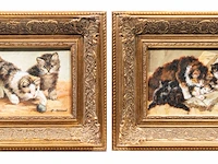 P. besson, two paintings with kittens, 20thc, oil on canvas 12.5 x 17.5 cm. (4.91 x 6.88 in.), frame: 29 x 24 cm. (11.41 x 9.44 in.) - afbeelding 2 van  9