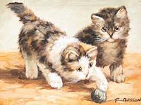 P. besson, two paintings with kittens, 20thc, oil on canvas 12.5 x 17.5 cm. (4.91 x 6.88 in.), frame: 29 x 24 cm. (11.41 x 9.44 in.) - afbeelding 4 van  9