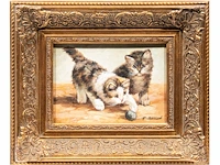 P. besson, two paintings with kittens, 20thc, oil on canvas 12.5 x 17.5 cm. (4.91 x 6.88 in.), frame: 29 x 24 cm. (11.41 x 9.44 in.) - afbeelding 5 van  9