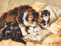 P. besson, two paintings with kittens, 20thc, oil on canvas 12.5 x 17.5 cm. (4.91 x 6.88 in.), frame: 29 x 24 cm. (11.41 x 9.44 in.) - afbeelding 7 van  9