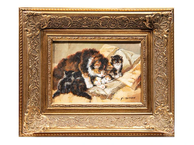 P. besson, two paintings with kittens, 20thc, oil on canvas 12.5 x 17.5 cm. (4.91 x 6.88 in.), frame: 29 x 24 cm. (11.41 x 9.44 in.) - afbeelding 8 van  9