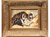 P. besson, two paintings with kittens, 20thc, oil on canvas 12.5 x 17.5 cm. (4.91 x 6.88 in.), frame: 29 x 24 cm. (11.41 x 9.44 in.) - afbeelding 8 van  9