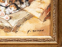 P. besson, two paintings with kittens, 20thc, oil on canvas 12.5 x 17.5 cm. (4.91 x 6.88 in.), frame: 29 x 24 cm. (11.41 x 9.44 in.) - afbeelding 9 van  9