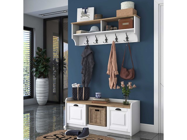 P2 kapstok | 100% melamine | wit, walnoot - afbeelding 2 van  8