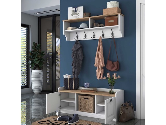 P2 kapstok | 100% melamine | wit, walnoot - afbeelding 5 van  8