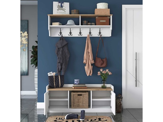 P2 kapstok | 100% melamine | wit, walnoot - afbeelding 7 van  8