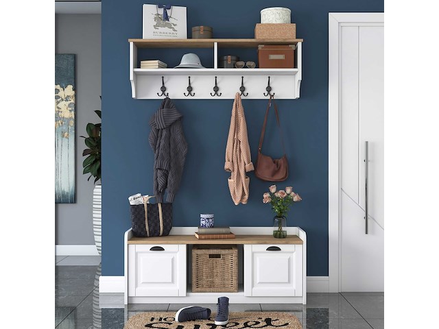 P2 kapstok | 100% melamine | wit, walnoot - afbeelding 1 van  8